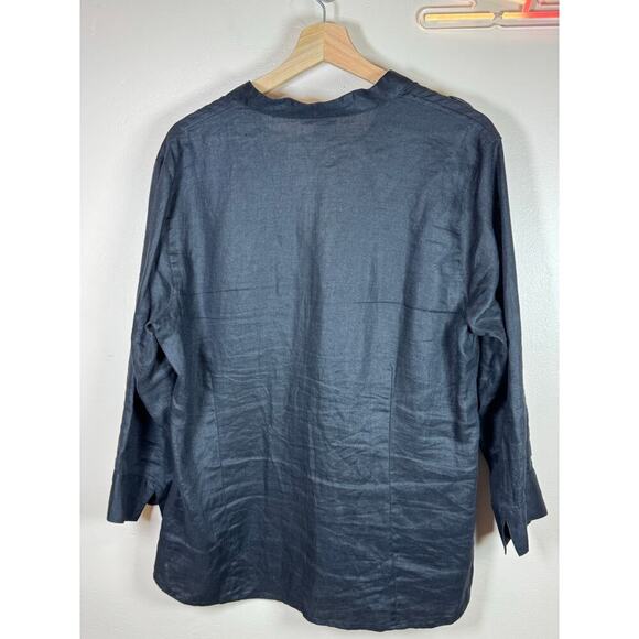 Charter Club Womens plus size 100% linen Button Down Black Embroidered Size 16 - Picture 5 of 7